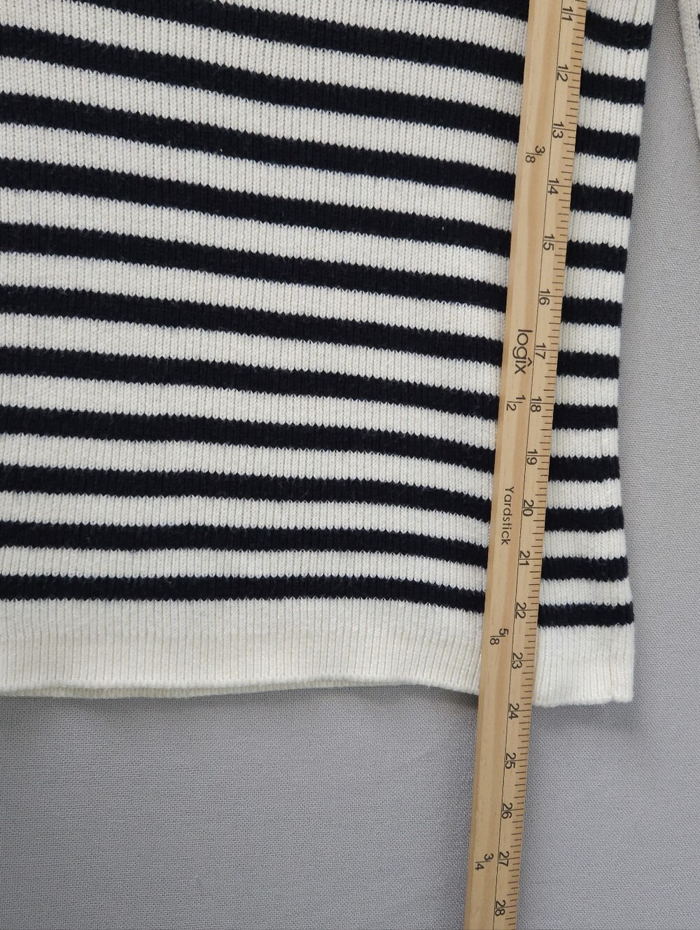 Talbots Petites Breton Stripe Sweater SP Navy Cream Gold Crown Button Pointelle - Picture 8 of 8